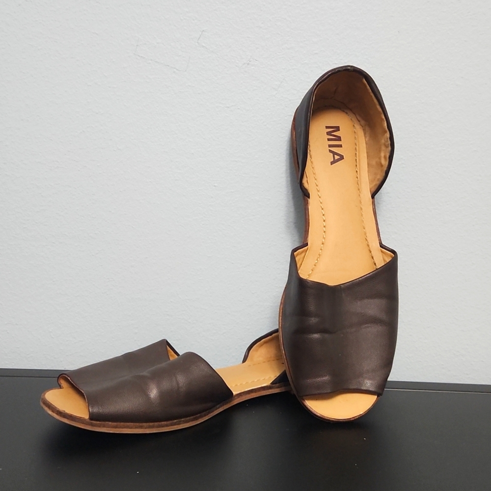 MIA brand peep toe sandals brown women's size 7.5